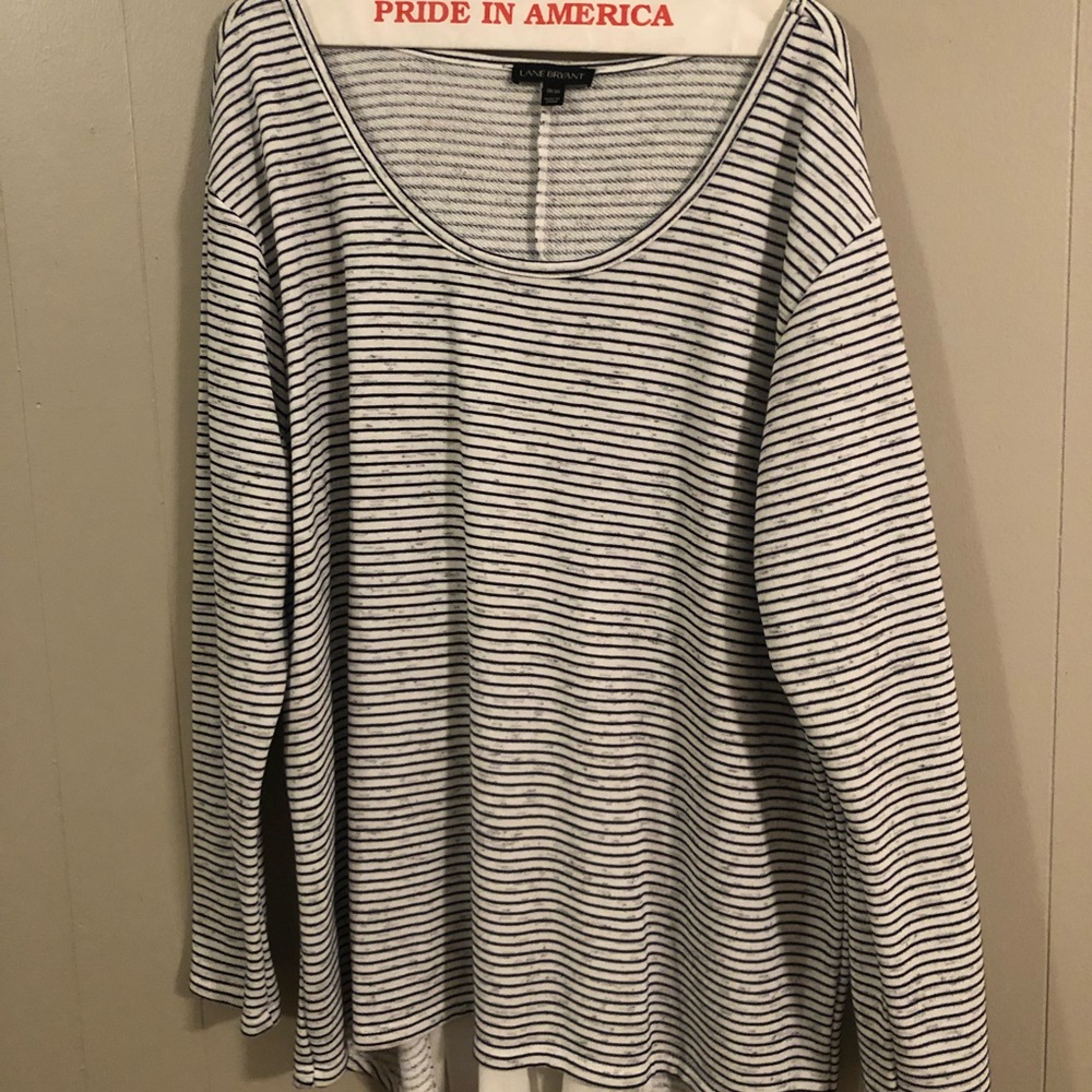 Black and white striped sweater with a flutter back